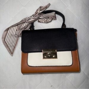 Tricolor Top-Handle Women's Satchel - Black, White & Tan